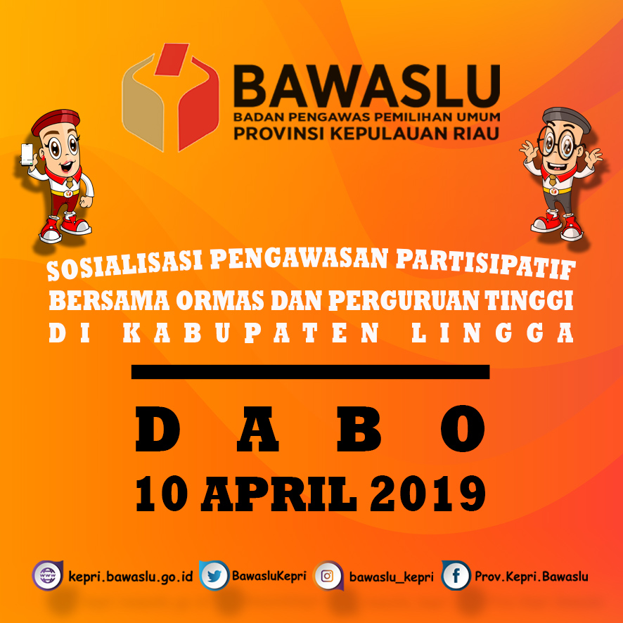Bawaslu Provinsi Kepri akan menggelar Sosialisasi Pengawasan Partisipatif di Kabupaten Lingga