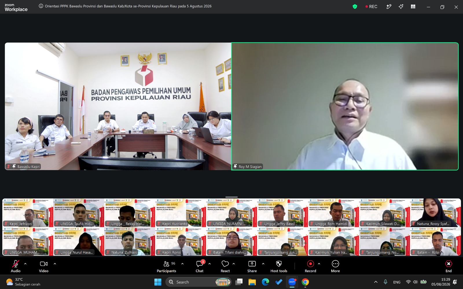 Penutupan orientasi dihadiri oleh Kepala Pusat Penelitian, Pengembangan, Pendidikan dan Pelatihan (Puslitbangdiklat) Bawaslu RI Roy Maryuna Siagian, S.Sos., M.Si., Ketua dan anggota Bawaslu Provinsi Kepulauan Riau//
