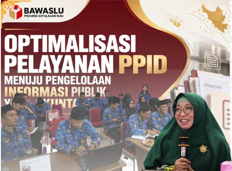 Koordinator Divisi Penanganan Pelanggaran, Data dan Informasi Bawaslu Provinsi Kepulauan Riau, Dr. Rosnawati, M.A., saat menyampaikan materi tentang optimalisasi pelayanan Pejabat Pengelola Informasi dan Dokumentasi (PPID) kepada jajaran Bawaslu Kota Tanjungpinang pada Senin (28/10/2026).