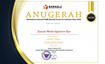 Bawaslu Kepri Raih Predikat Informatif KIP Bawaslu se-Indonesia Tahun 2020