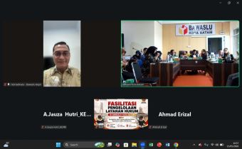 Anggota Bawaslu Provinsi Kepulauan Riau, Febriadinata, S.T Menjadi  Narasumber Penguatan Layanan Informasi Hukum Kepemiluan di Bawaslu Kota Batam melalui zoom meeting.